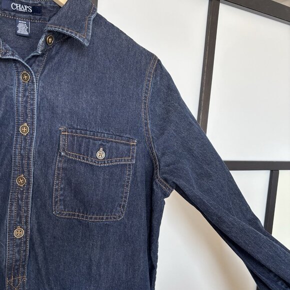 Chaps Womens Dress Blue Denim Long Sleeve Collared Size Medium Preppy Western - Picture 6 of 13